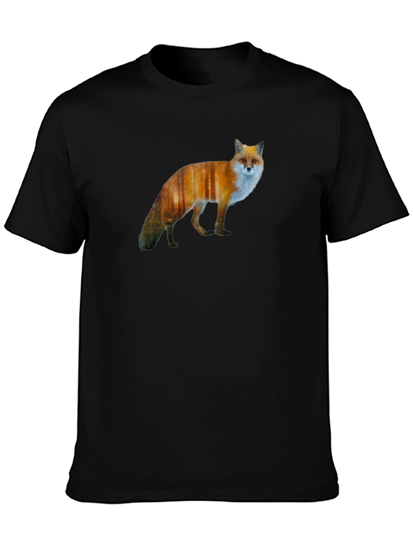 Fox Forest Print Black T-Shirt