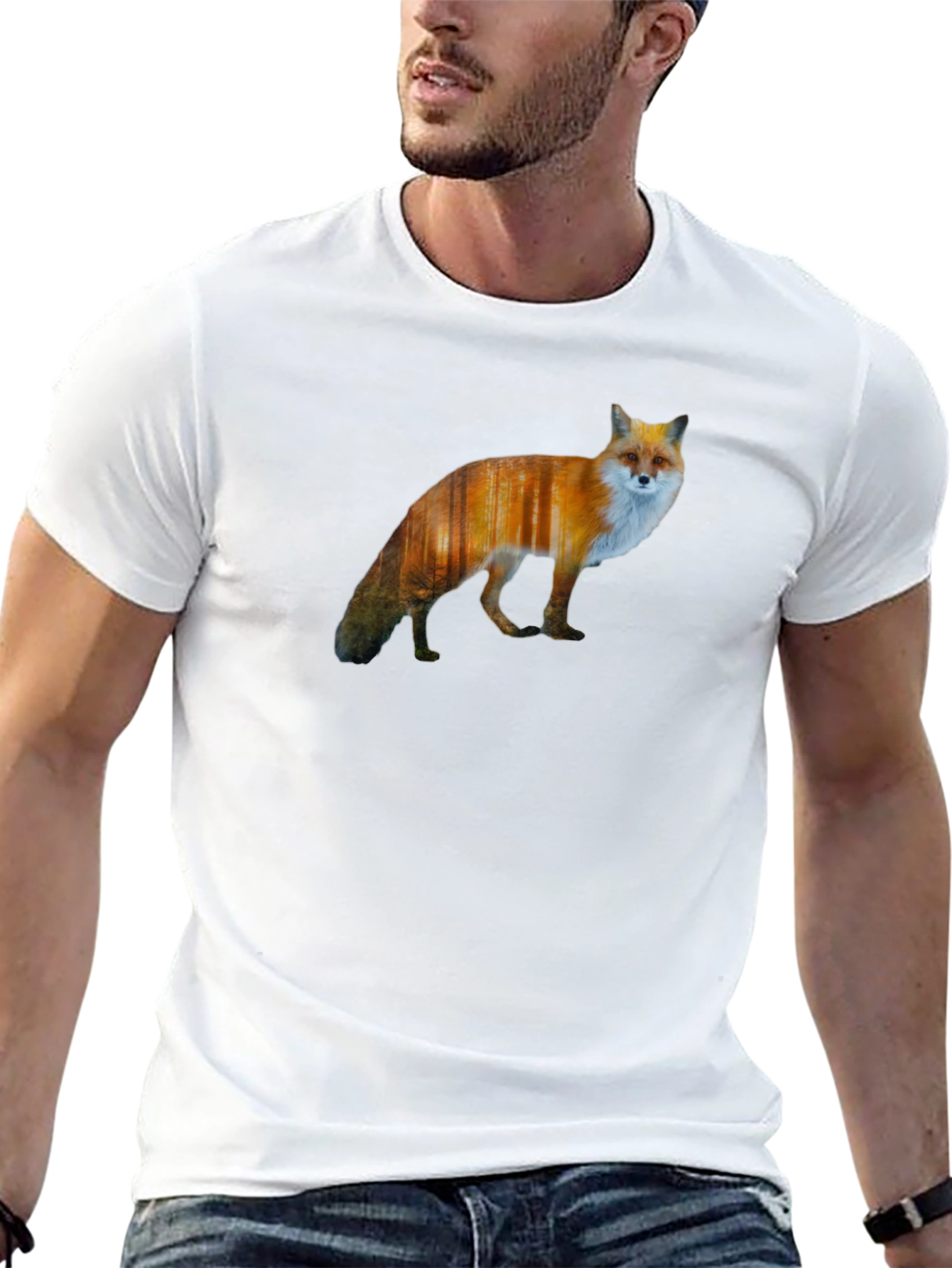 Fox Forest Print Black T-Shirt