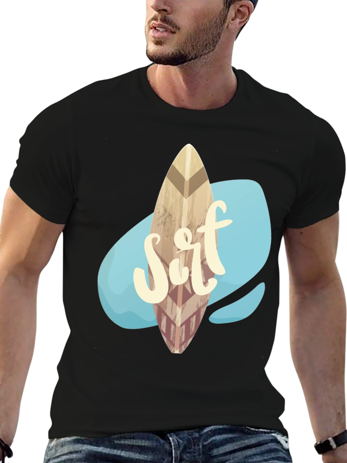 Surfboard Graphic Tee - Black Casual Shirt