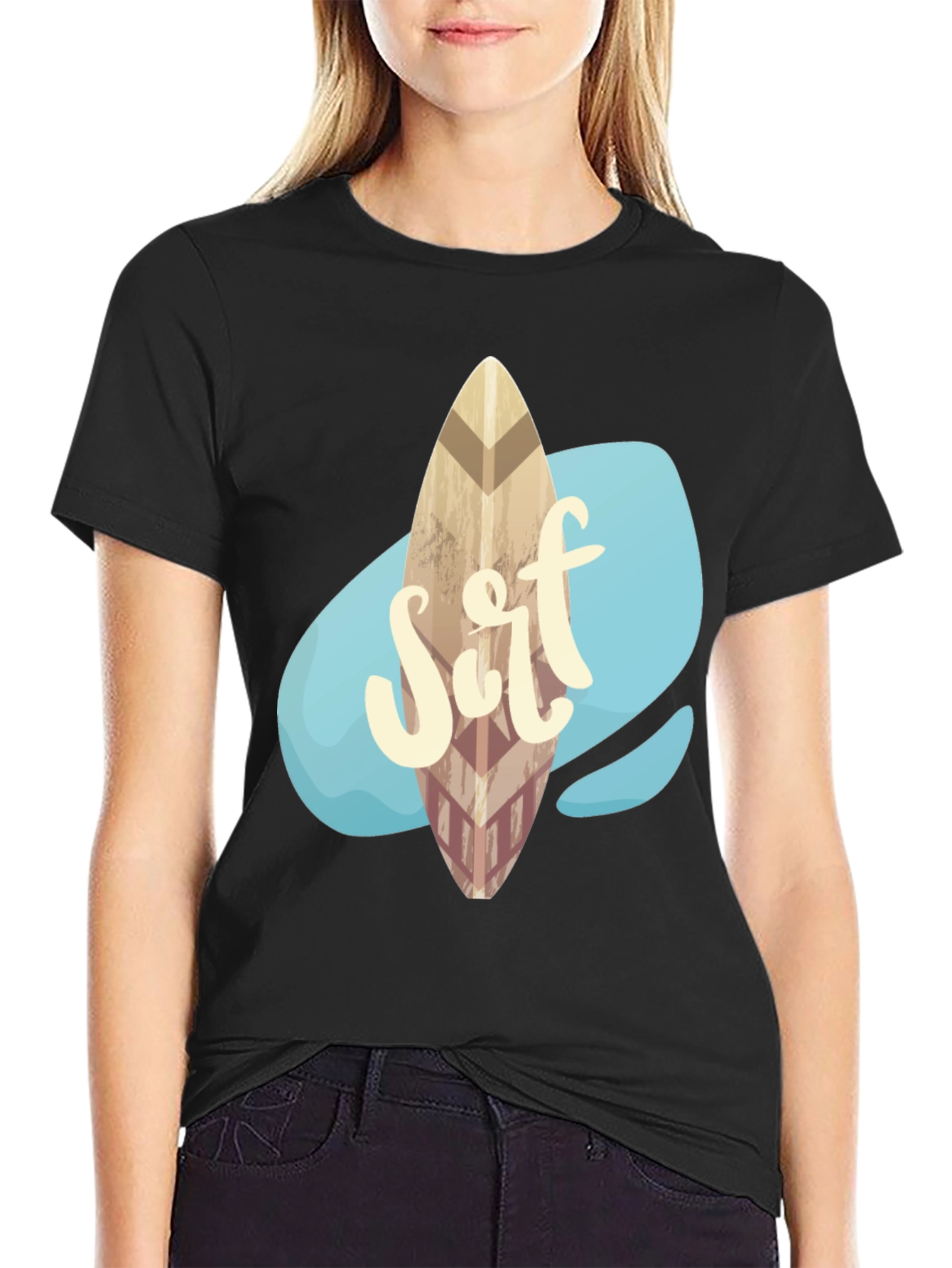 Surfboard Graphic Tee - Black Casual Shirt