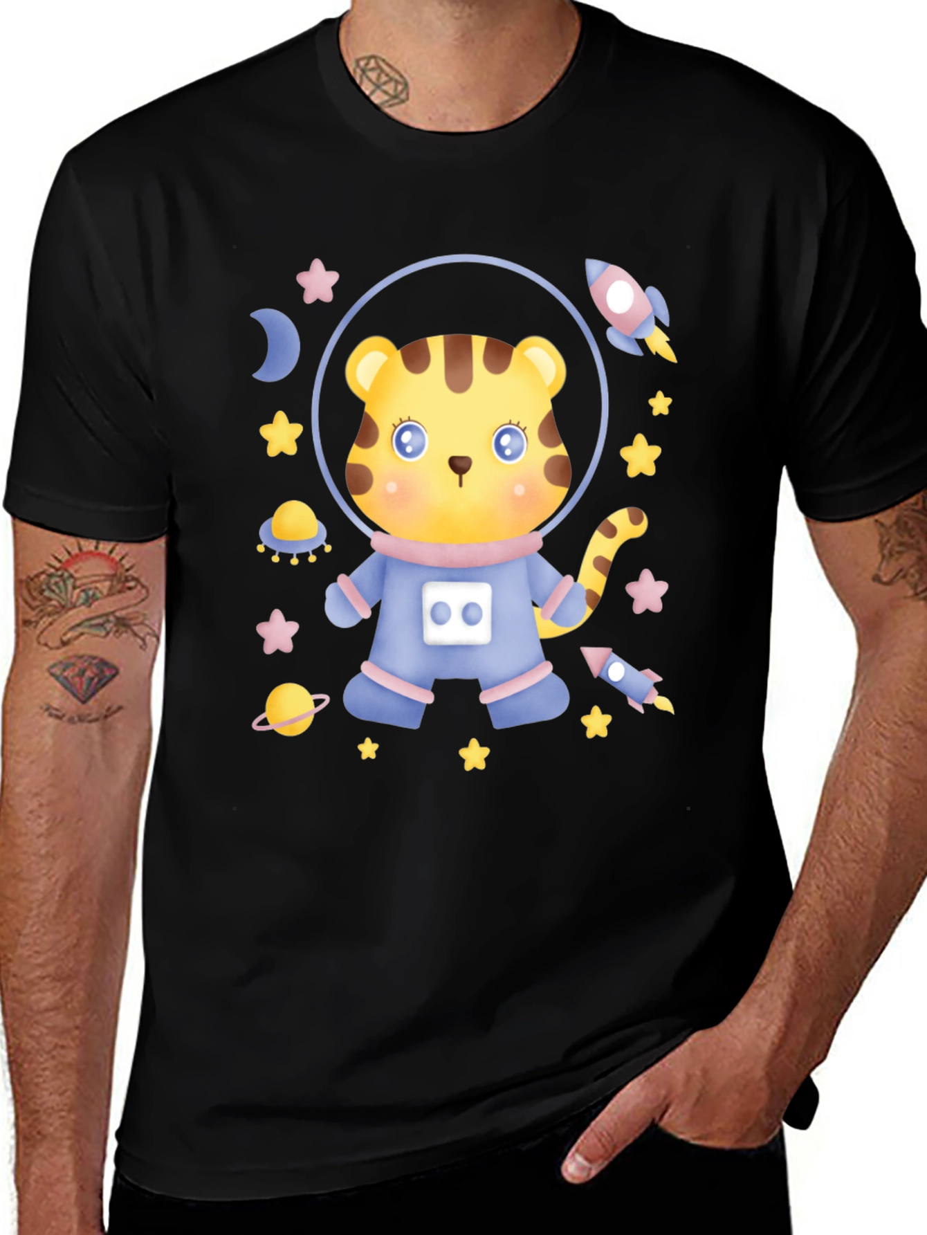 Astronaut Tiger Graphic T-Shirt - Space Adventure