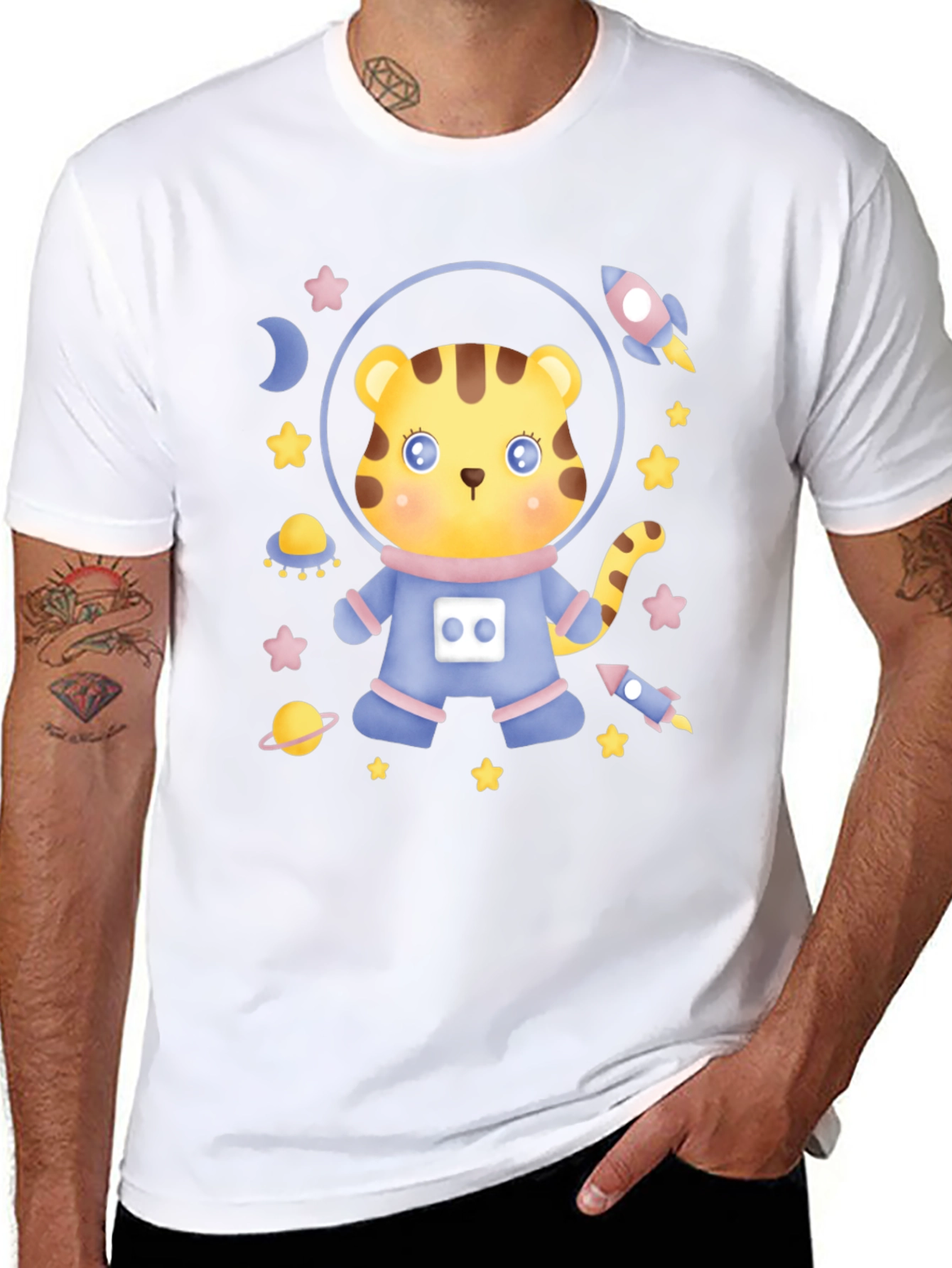 Astronaut Tiger Graphic T-Shirt - Space Adventure