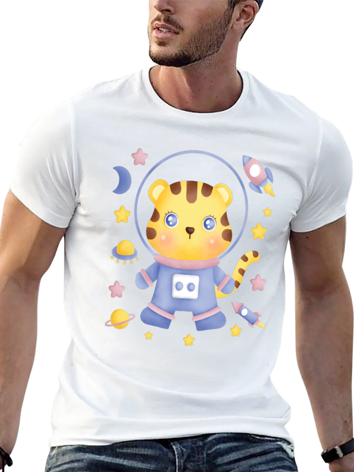 Astronaut Tiger Graphic T-Shirt - Space Adventure