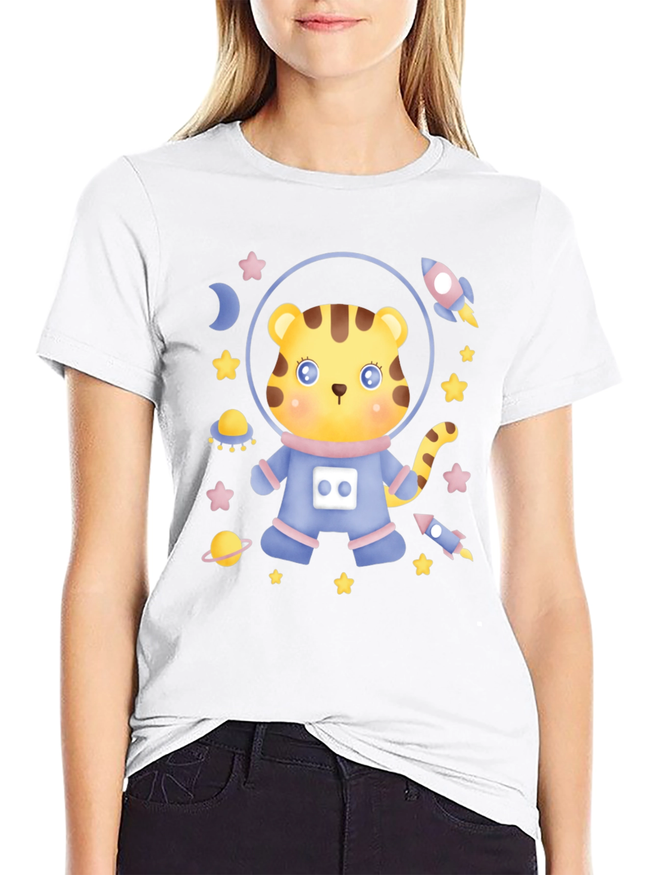 Astronaut Tiger Graphic T-Shirt - Space Adventure