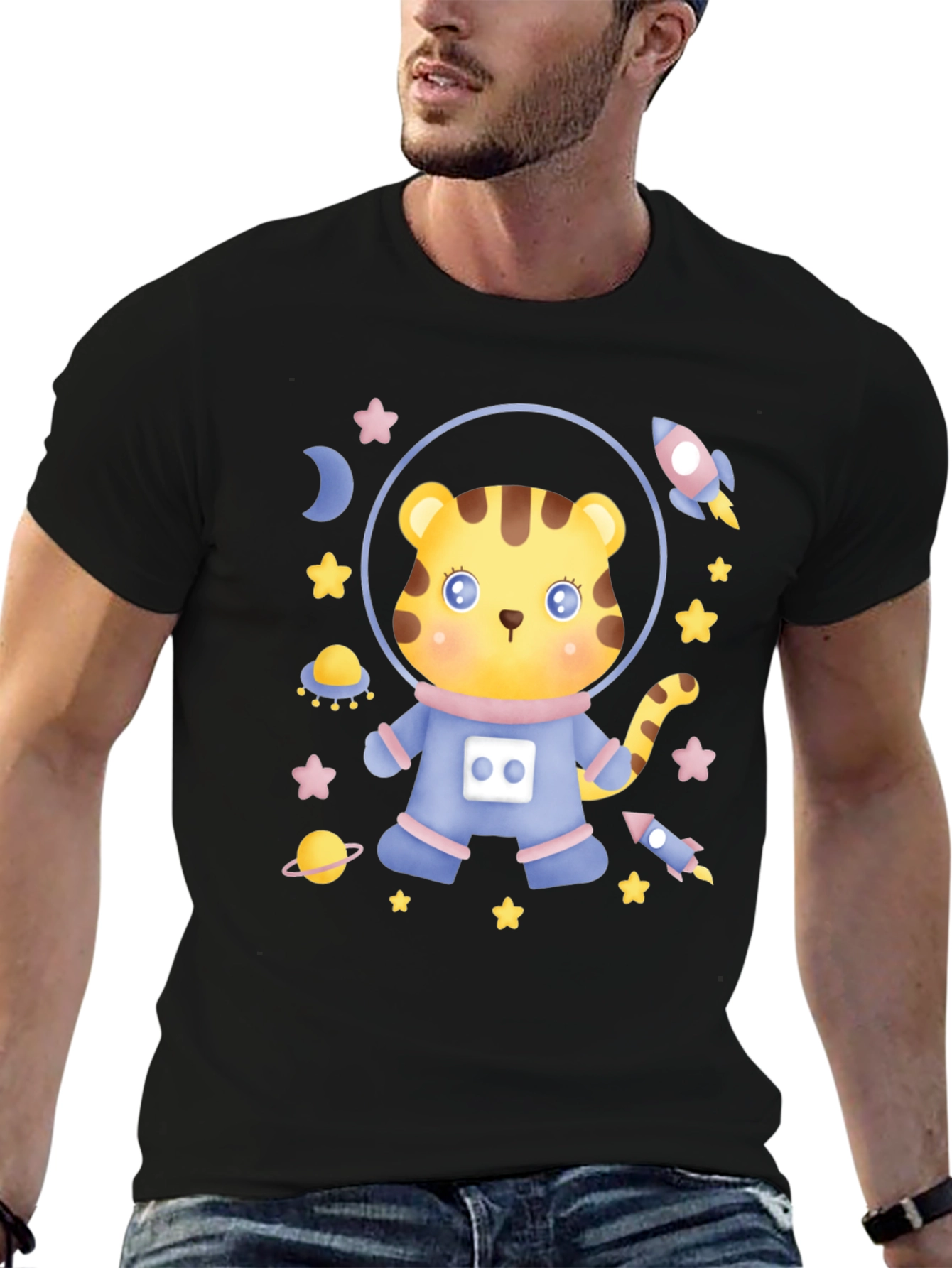 Astronaut Tiger Graphic T-Shirt - Space Adventure
