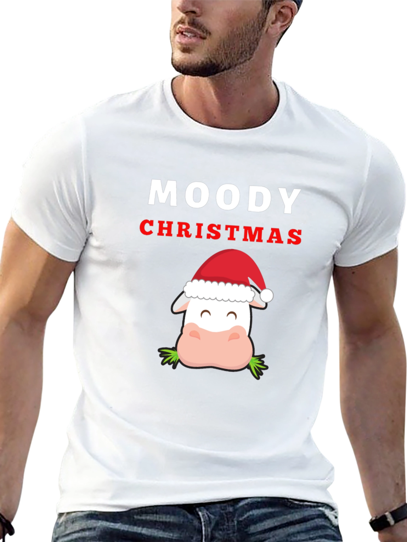Moody Christmas Cow T-Shirt - Holiday Humor Tee