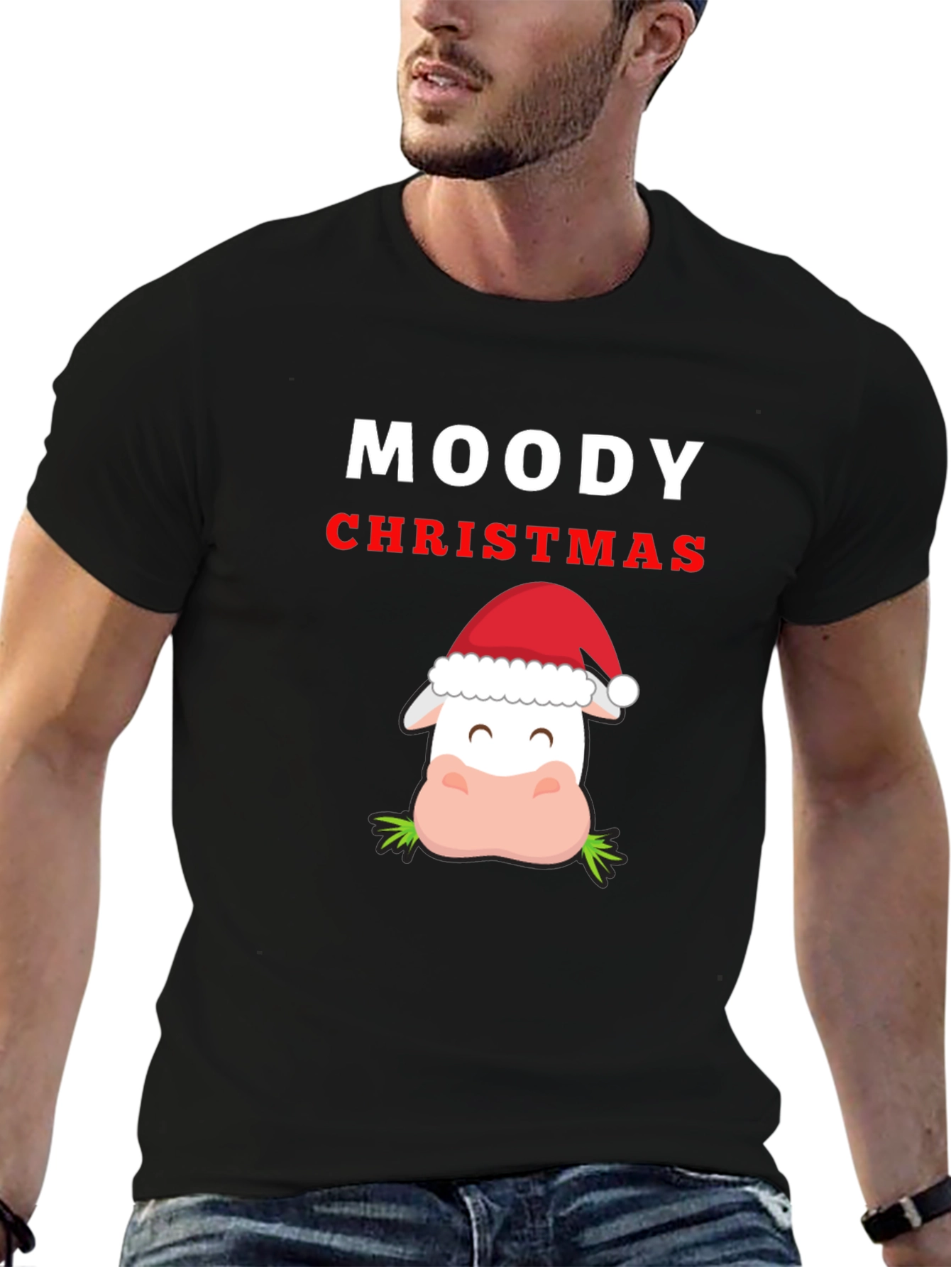 Moody Christmas Cow T-Shirt - Holiday Humor Tee