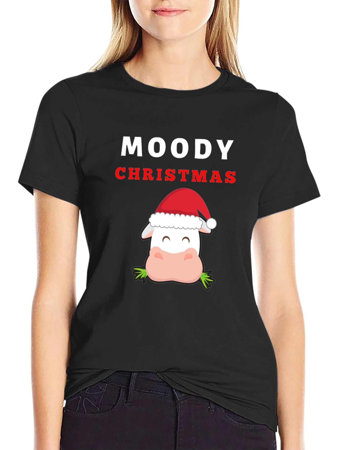 Moody Christmas Cow T-Shirt - Holiday Humor Tee
