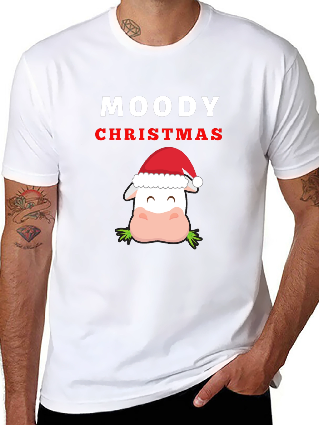 Moody Christmas Cow T-Shirt - Holiday Humor Tee