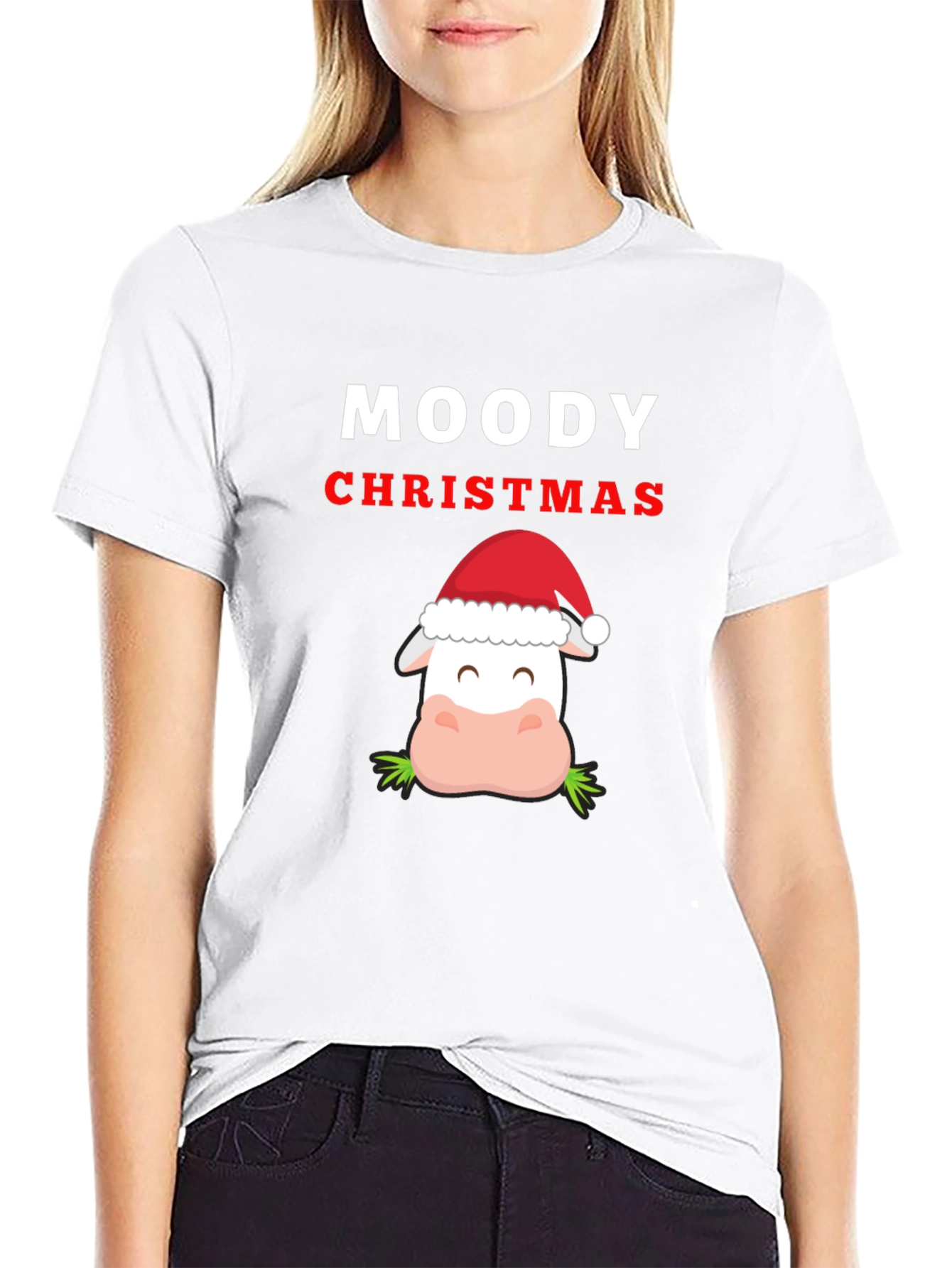 Moody Christmas Cow T-Shirt - Holiday Humor Tee