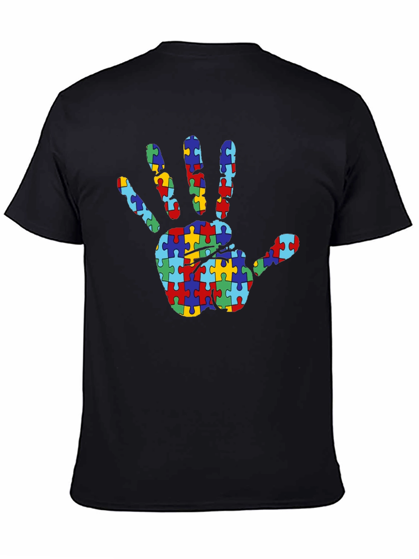 Autism Awareness Puzzle Hand T-Shirt - Black