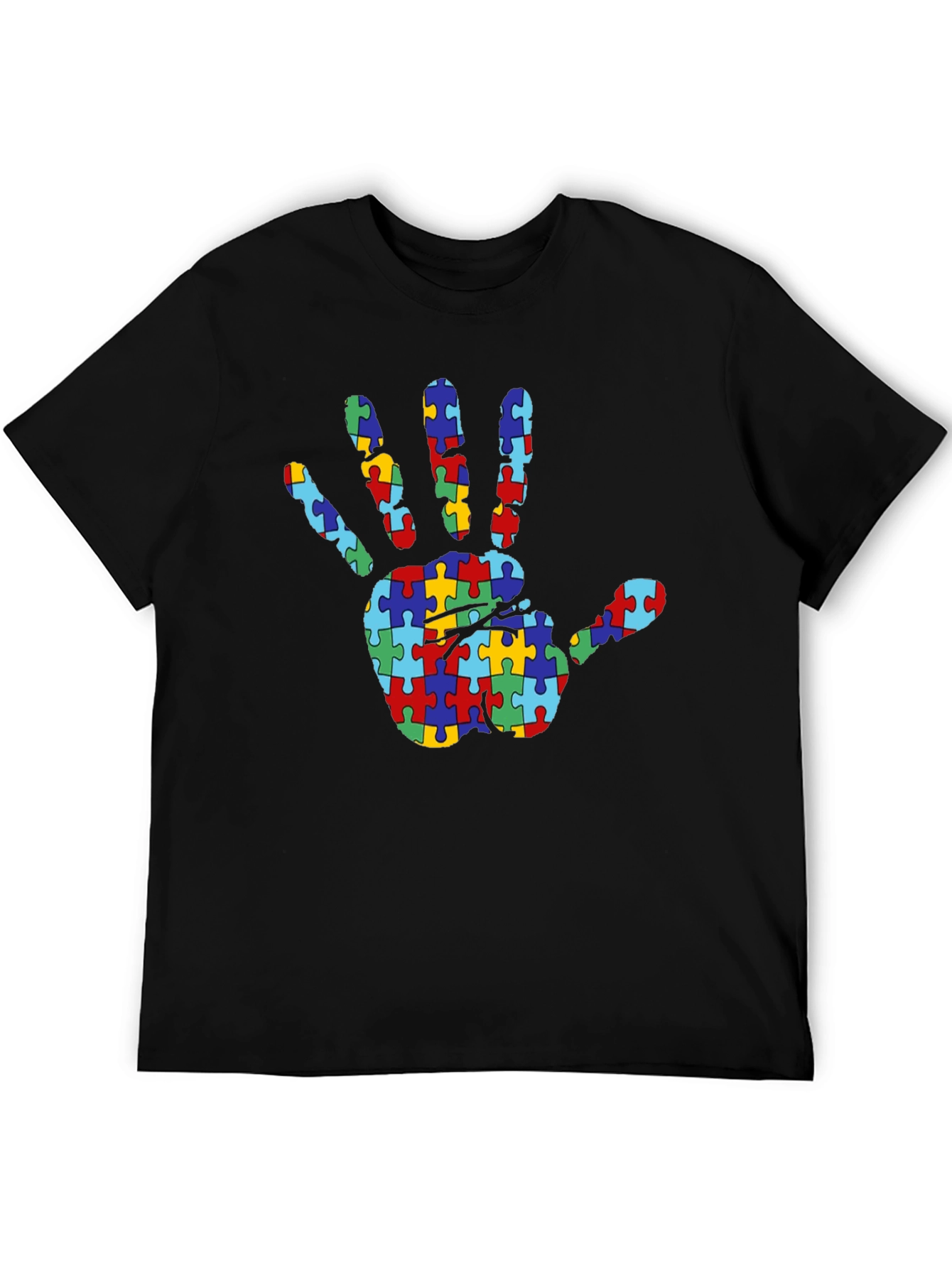 Autism Awareness Puzzle Hand T-Shirt - Black