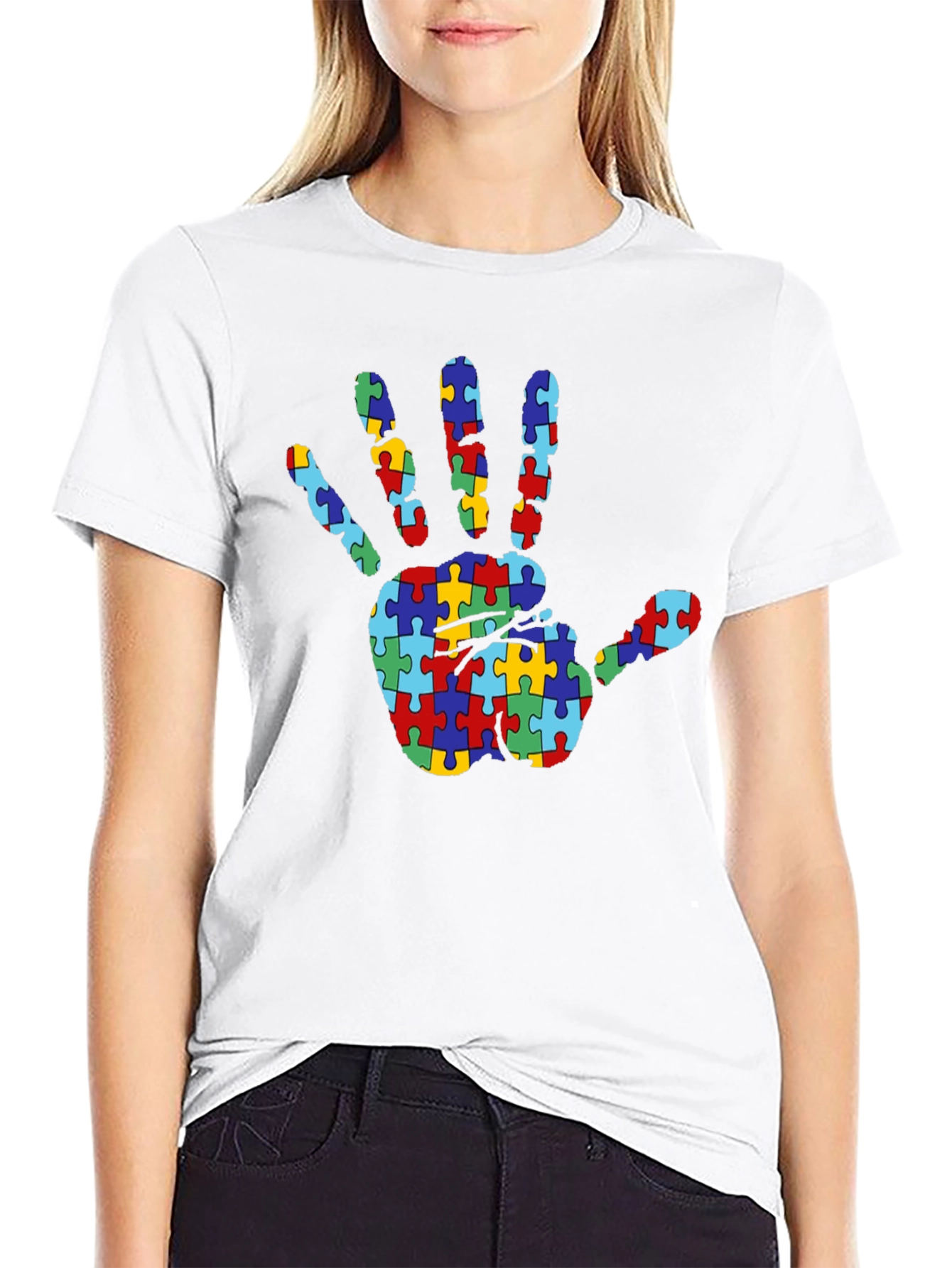 Autism Awareness Puzzle Hand T-Shirt - Black