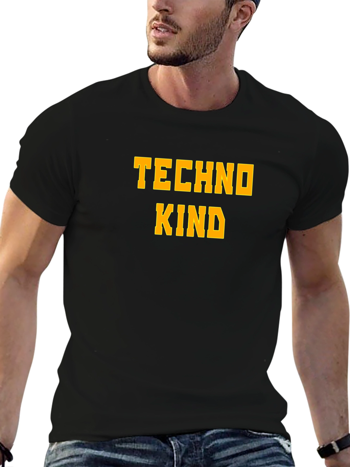 Techno Kind Graphic Tee - Bold Text Casual Style