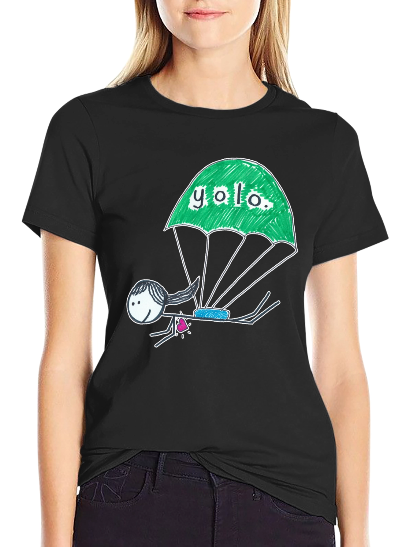 YOLO Parachute Graphic T-Shirt - Black Cotton Tee