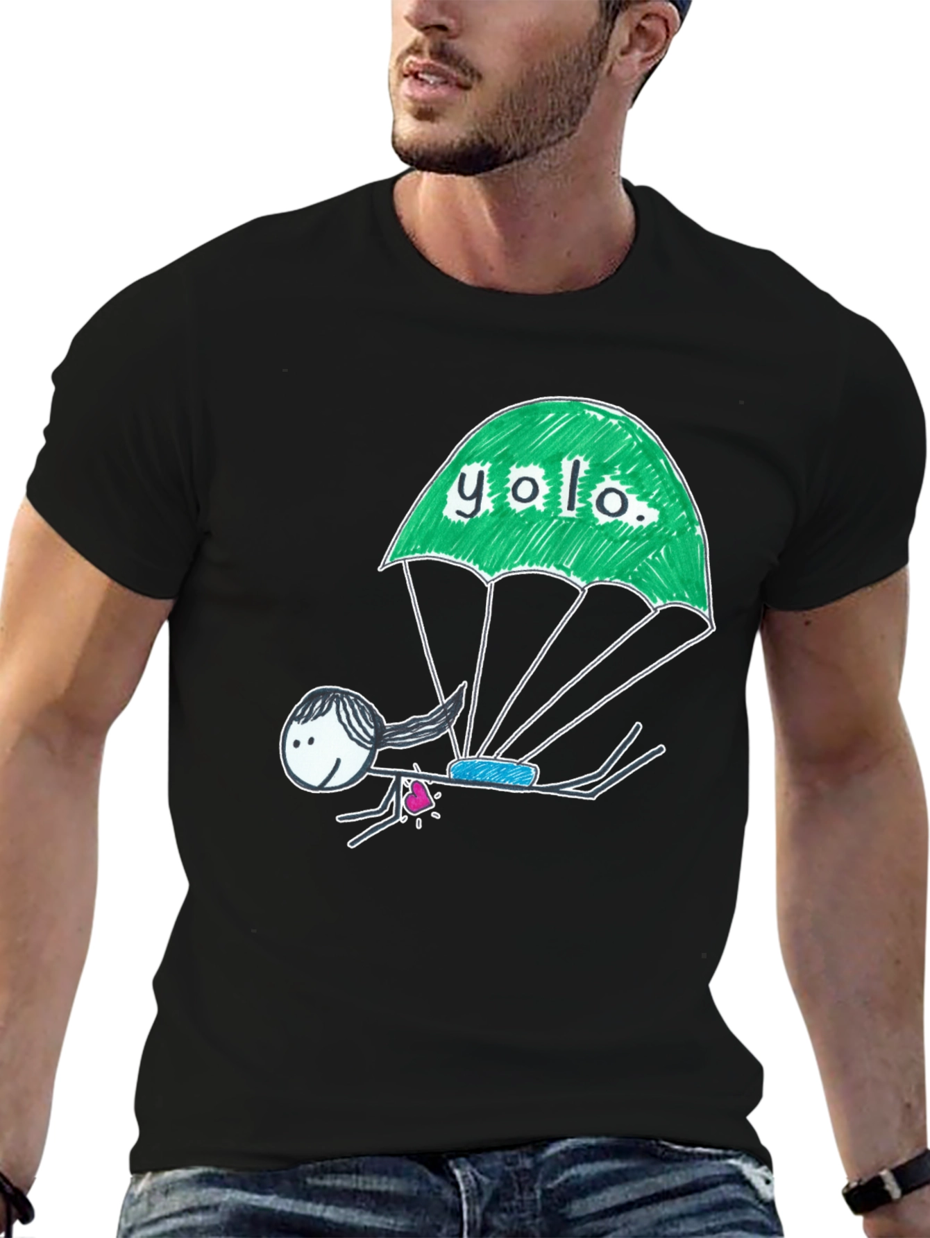 YOLO Parachute Graphic T-Shirt - Black Cotton Tee