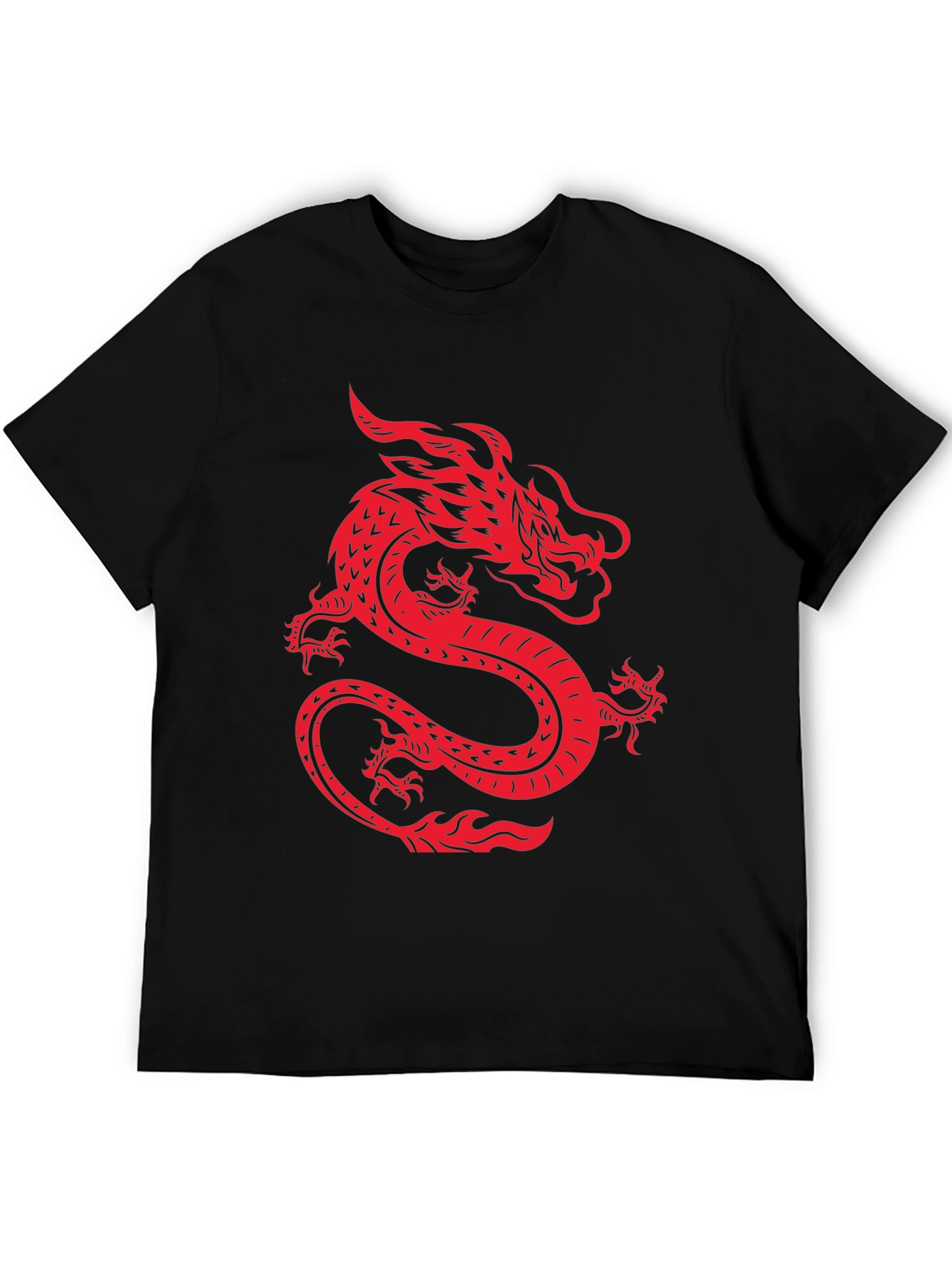 Red Dragon Graphic Print Black T-Shirt