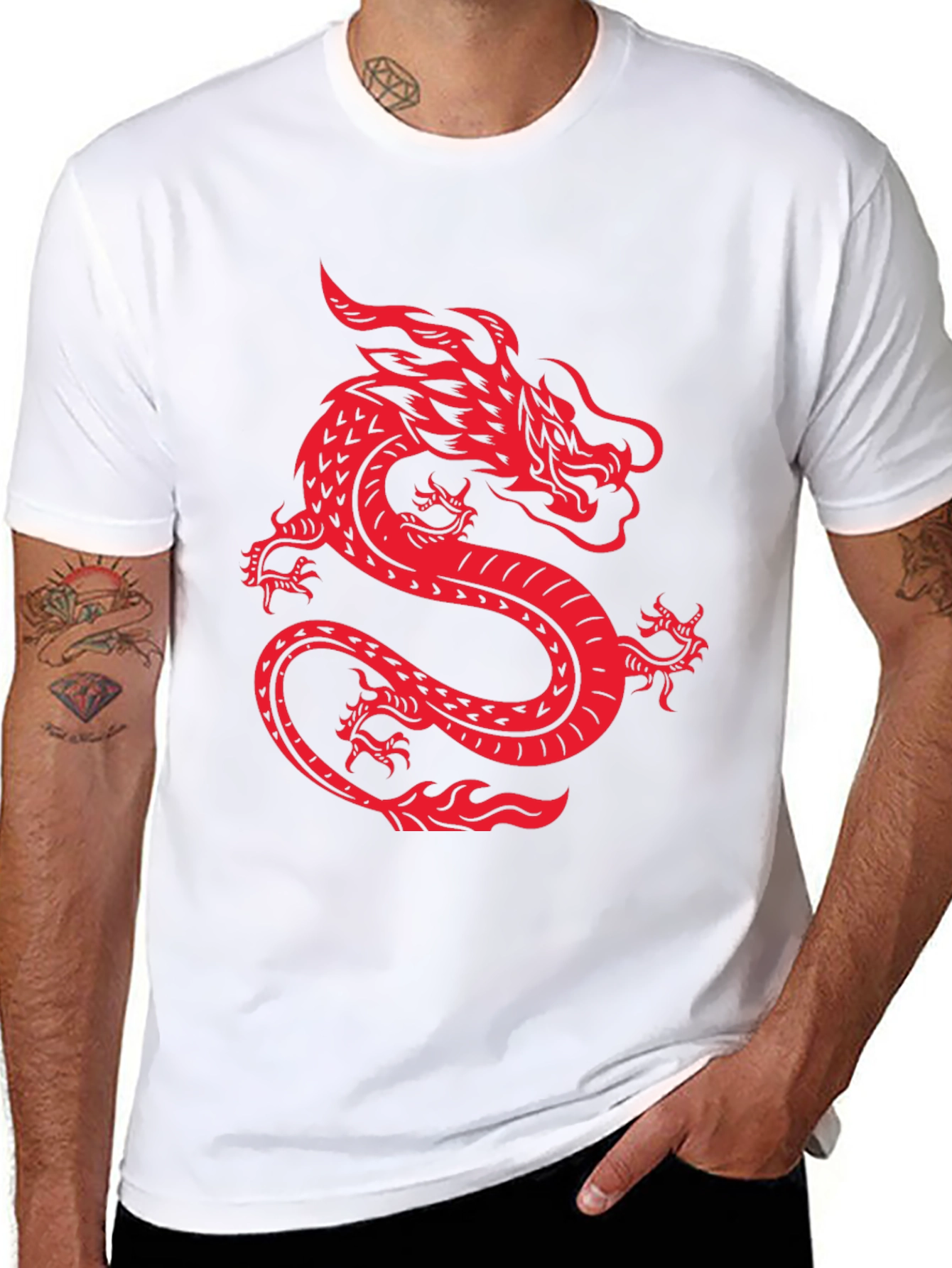 Red Dragon Graphic Print Black T-Shirt