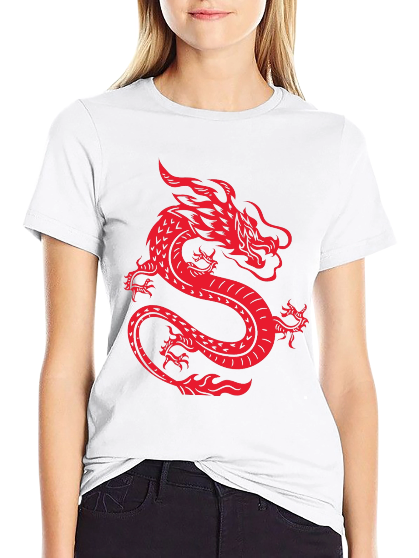 Red Dragon Graphic Print Black T-Shirt