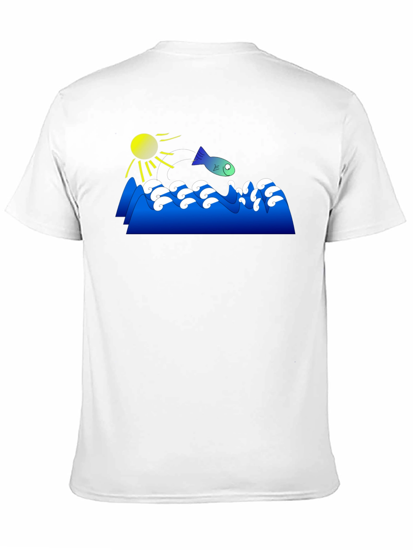 Cartoon Fish Jumping Waves Graphic Black T-Shirt