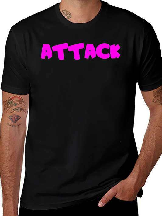 Attack Pink Text Graphic Black T-Shirt
