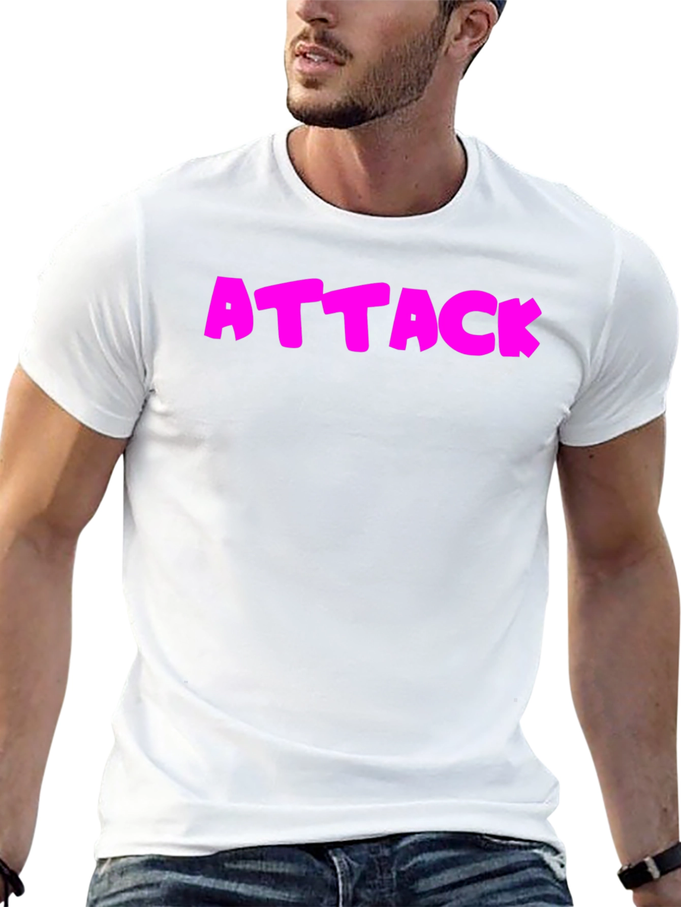 Attack Pink Text Graphic Black T-Shirt
