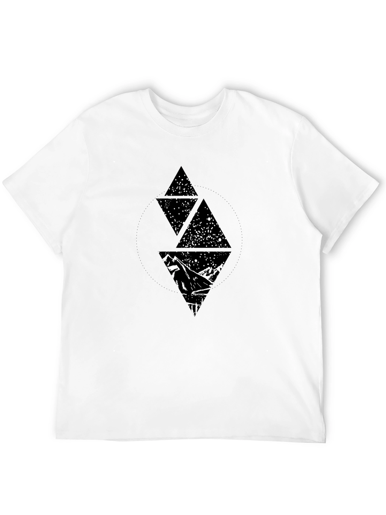 Geometric Mountain Starry Sky Graphic Tee - Black