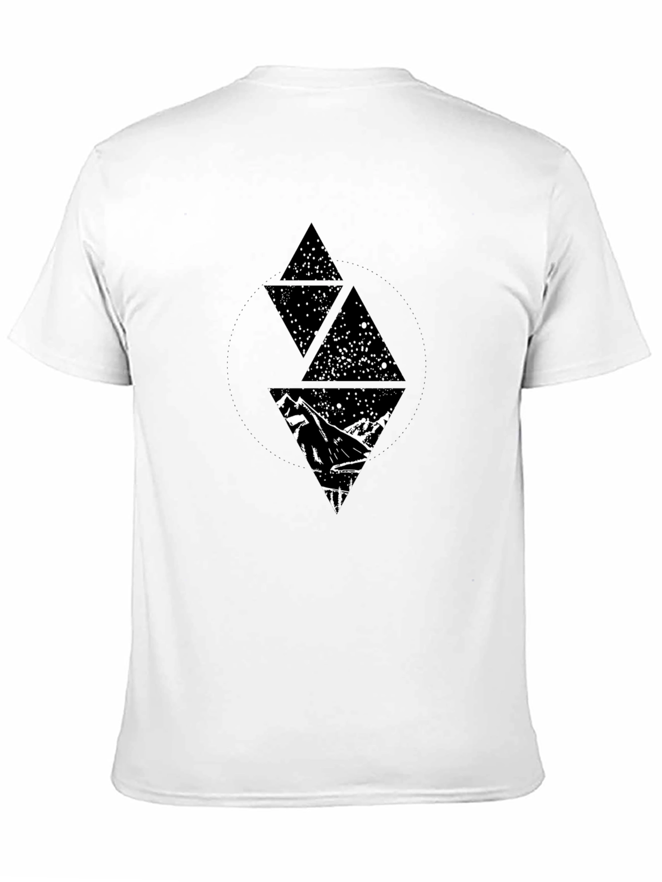 Geometric Mountain Starry Sky Graphic Tee - Black