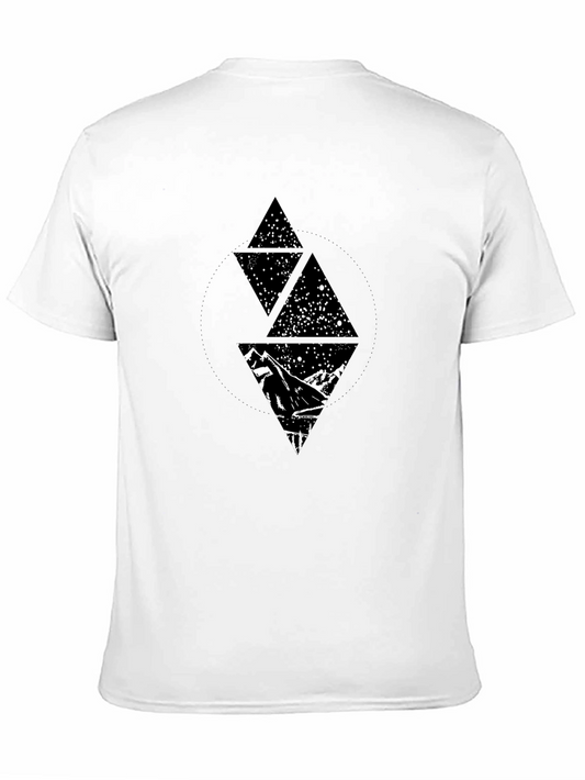 Geometric Mountain Starry Sky Graphic Tee - Black