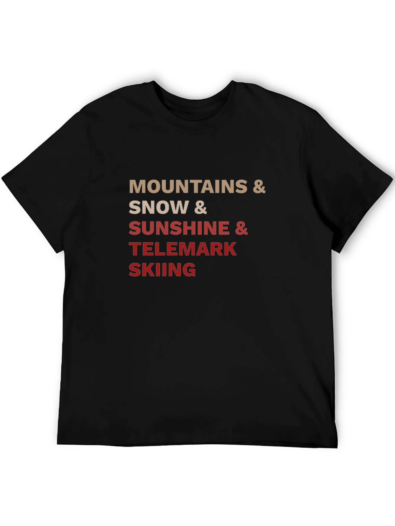 Mountains Snow Sunshine Telemark Skiing Black T-Shirt