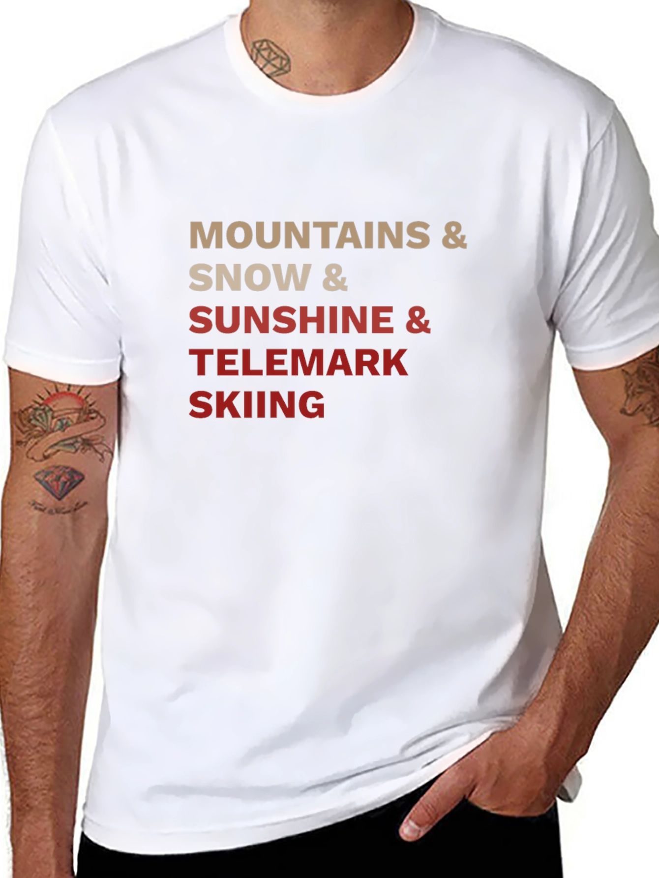 Mountains Snow Sunshine Telemark Skiing Black T-Shirt