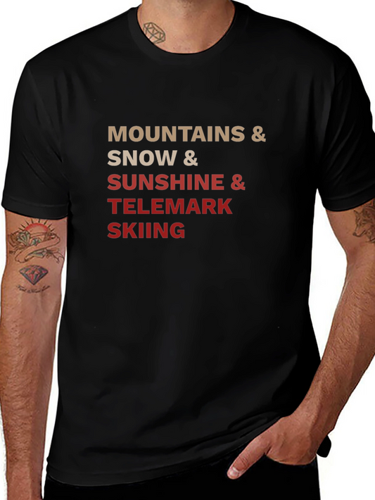 Mountains Snow Sunshine Telemark Skiing Black T-Shirt
