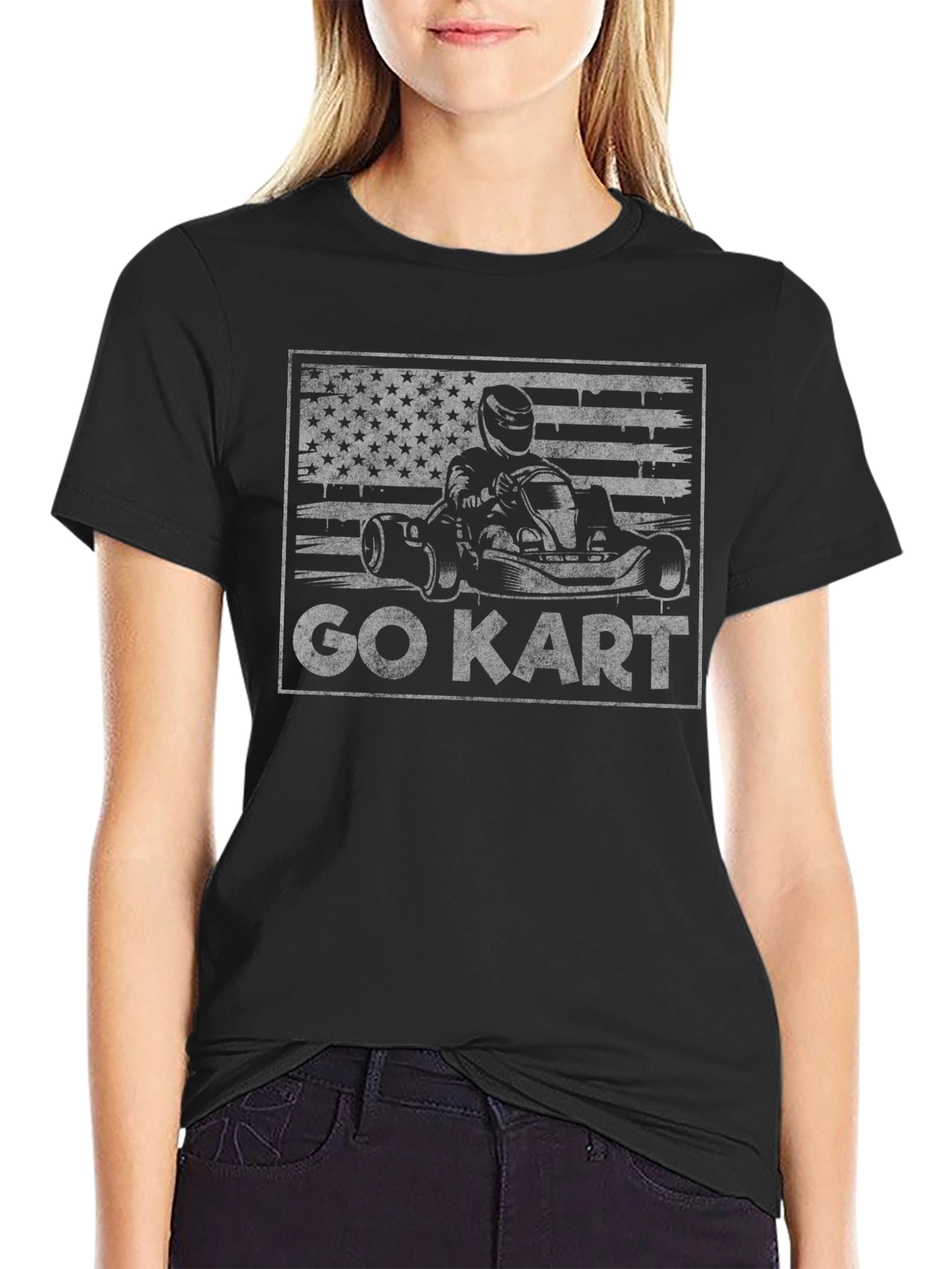 Go Kart American Flag Graphic T-Shirt