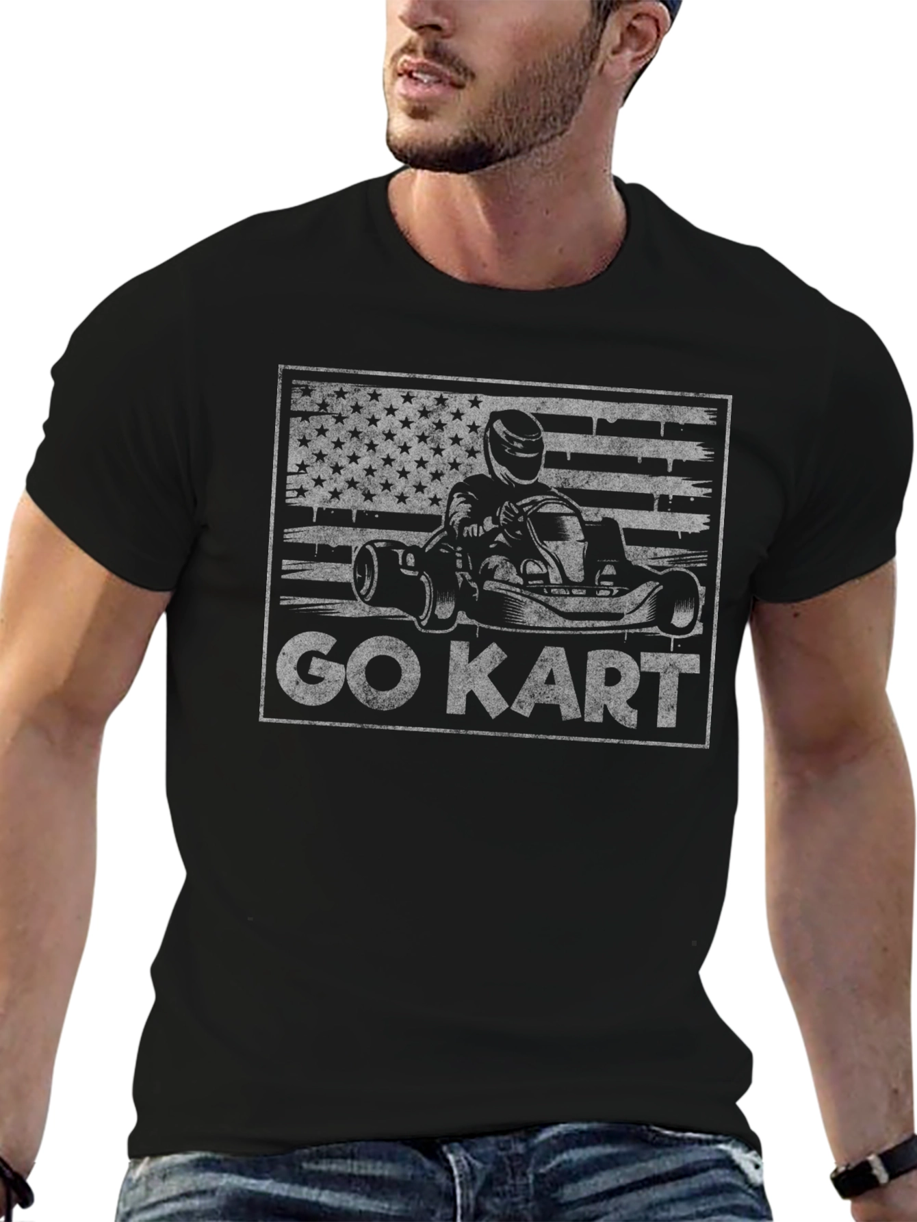 Go Kart American Flag Graphic T-Shirt