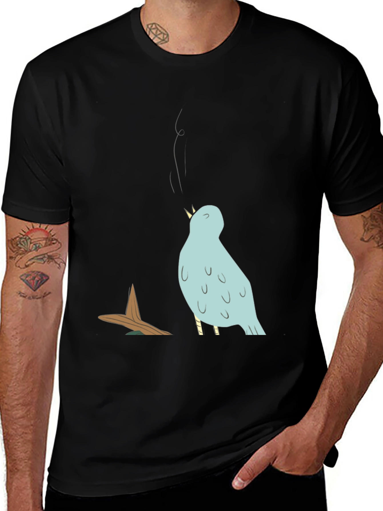 Singing Bird Graphic Tee - Mens Black T-Shirt