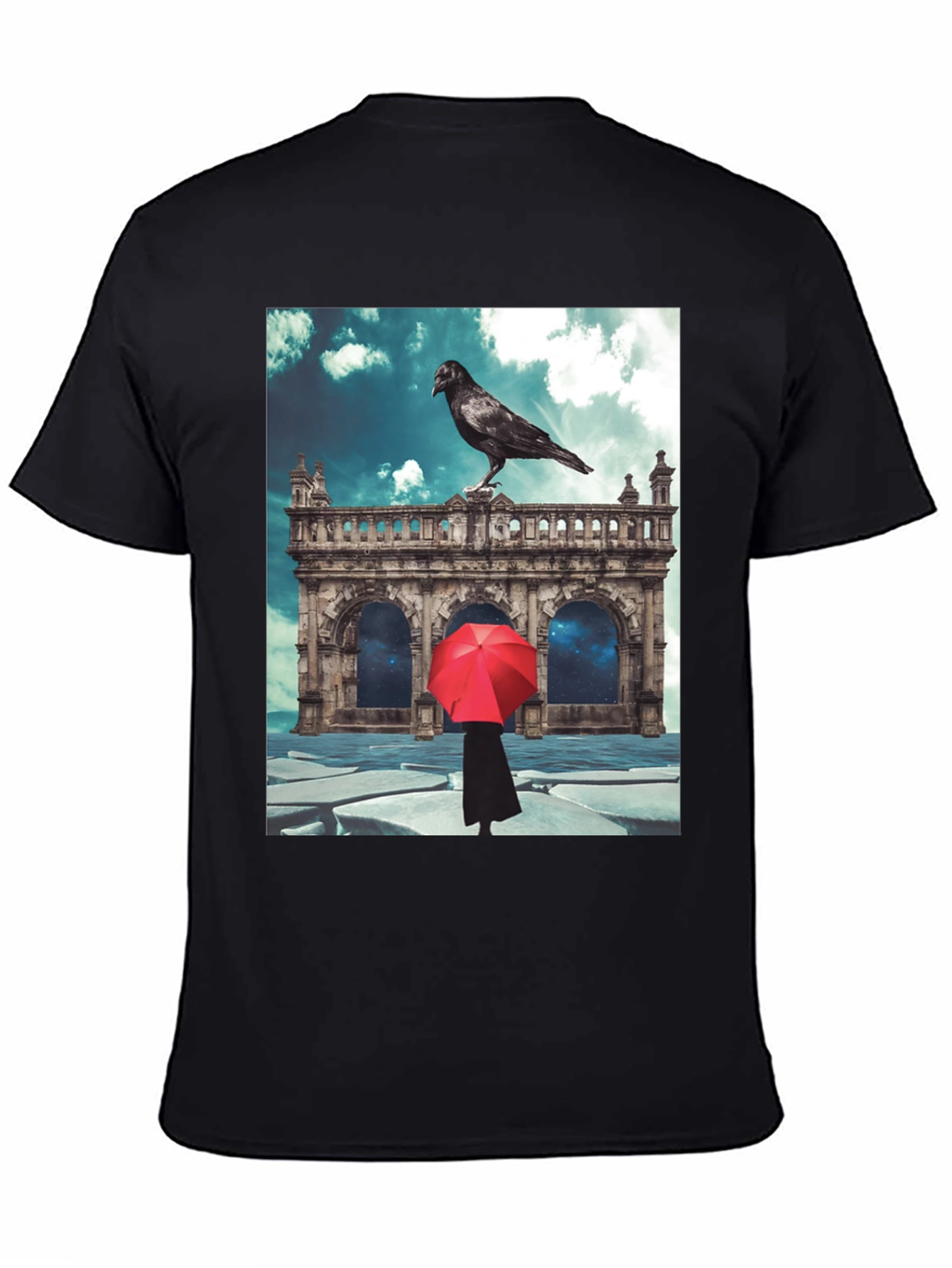 Raven Red Umbrella Black T-Shirt
