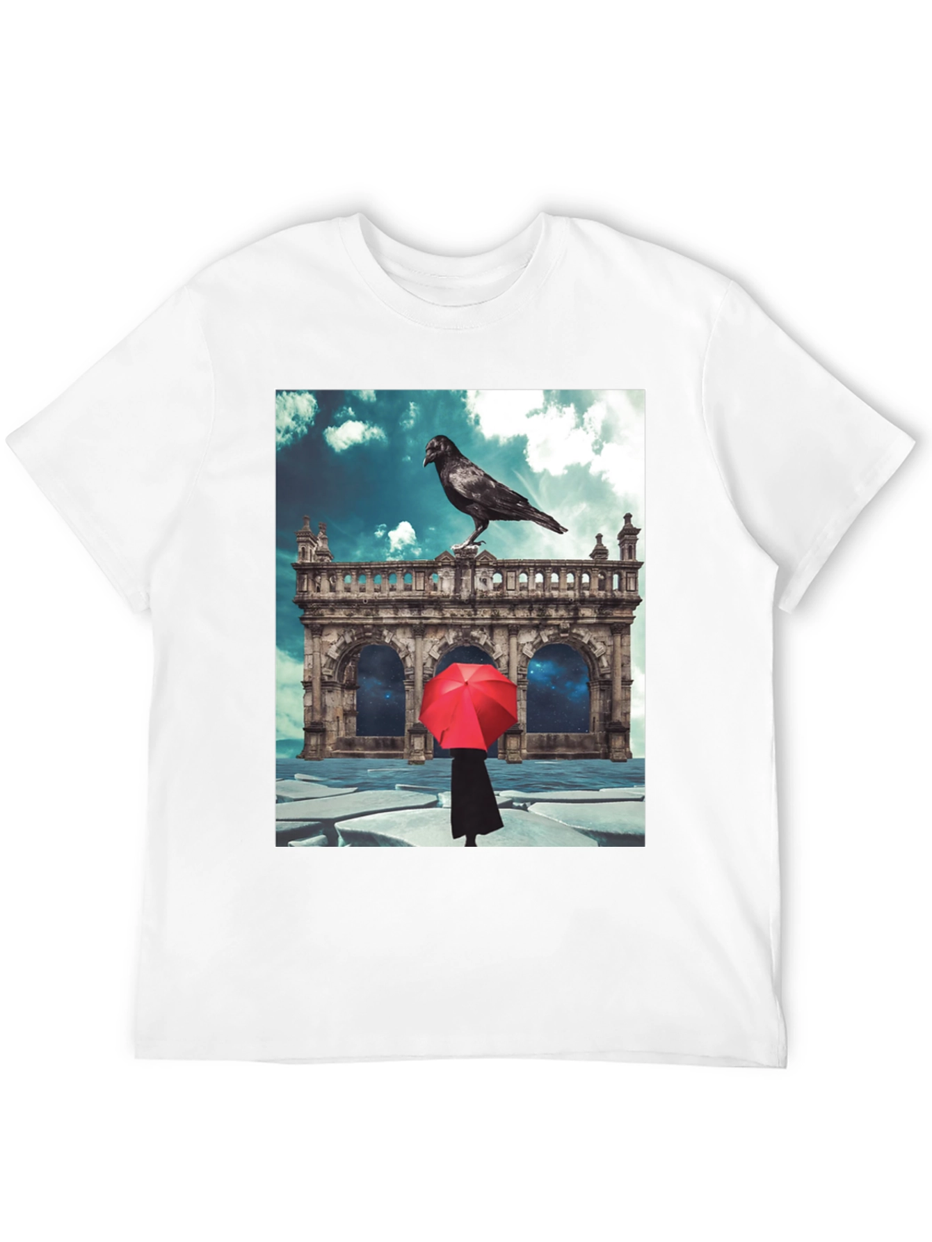 Raven Red Umbrella Black T-Shirt