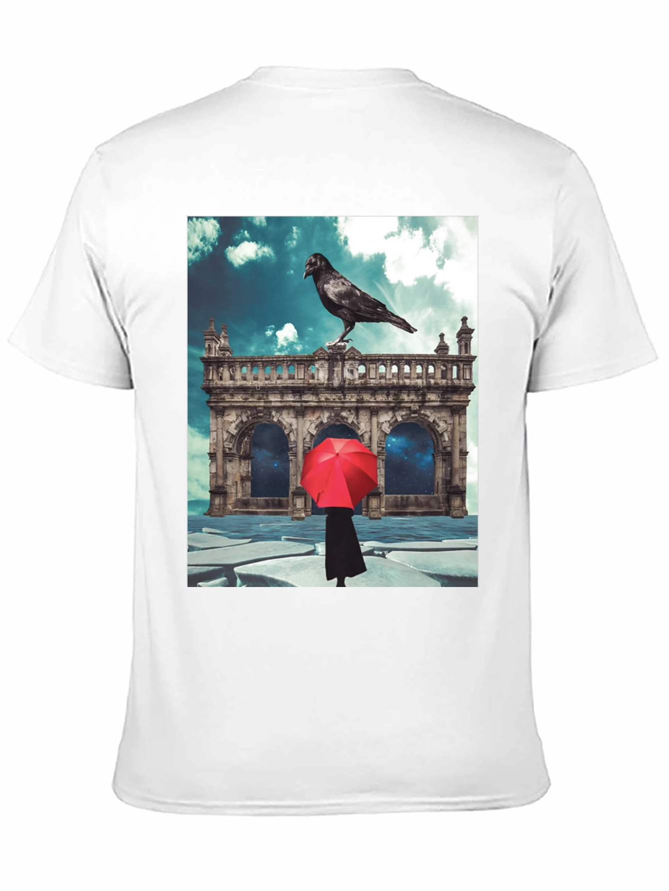 Raven Red Umbrella Black T-Shirt