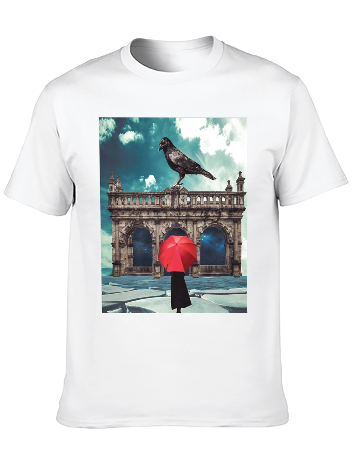 Raven Red Umbrella Black T-Shirt