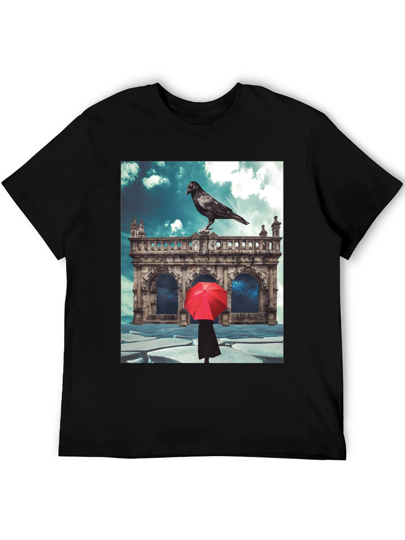 Raven Red Umbrella Black T-Shirt