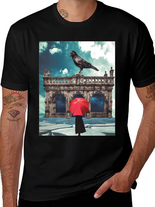 Raven Red Umbrella Black T-Shirt