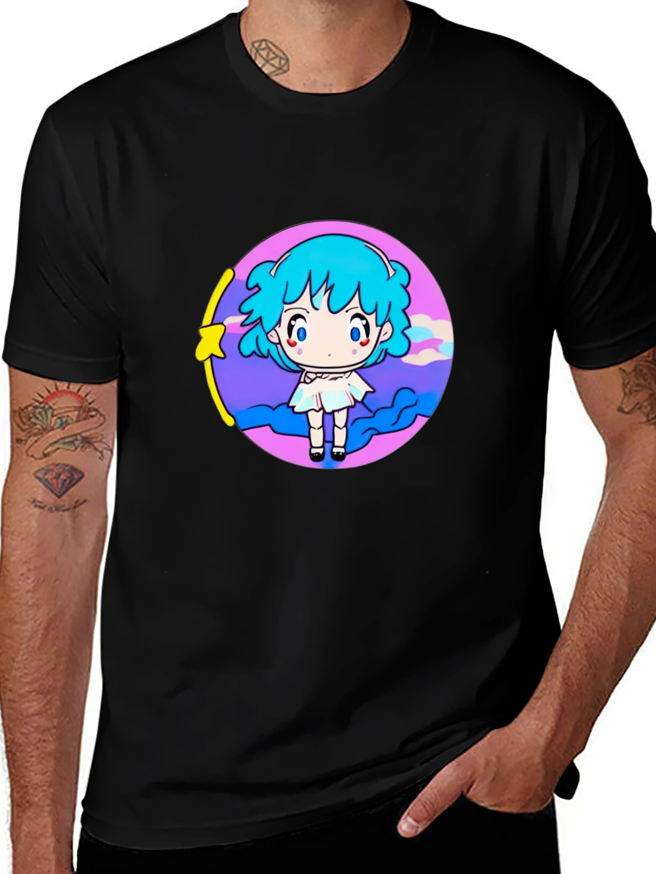 Anime Girl Graphic Tee - Black T-Shirt