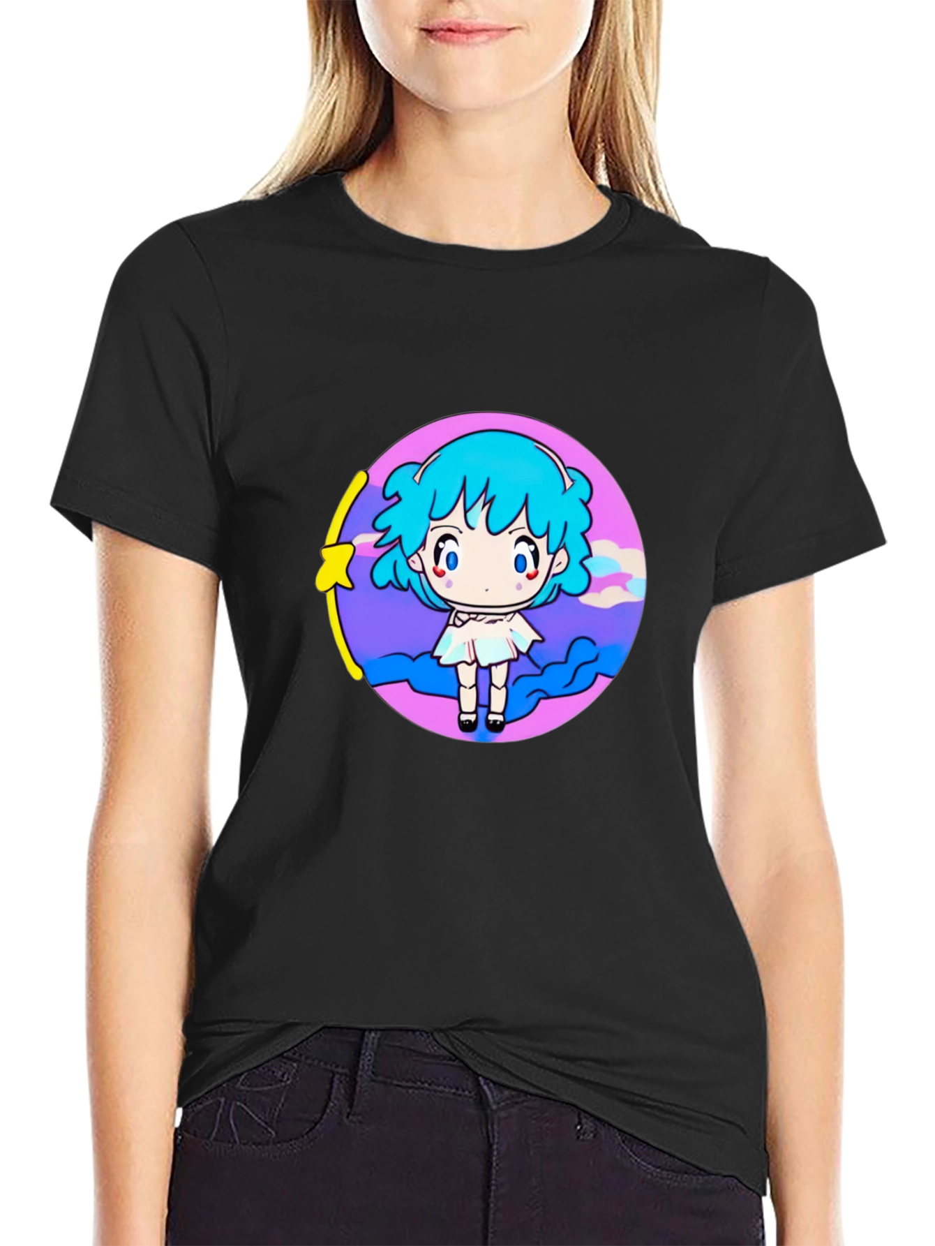 Anime Girl Graphic Tee - Black T-Shirt