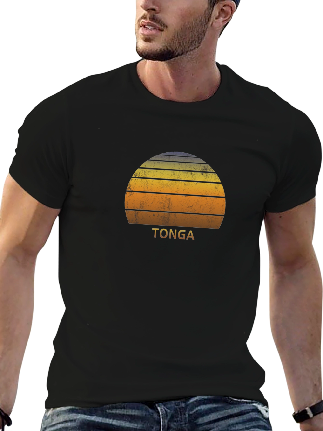 Tonga Sunset Graphic Tee - Retro Style Black T-Shirt