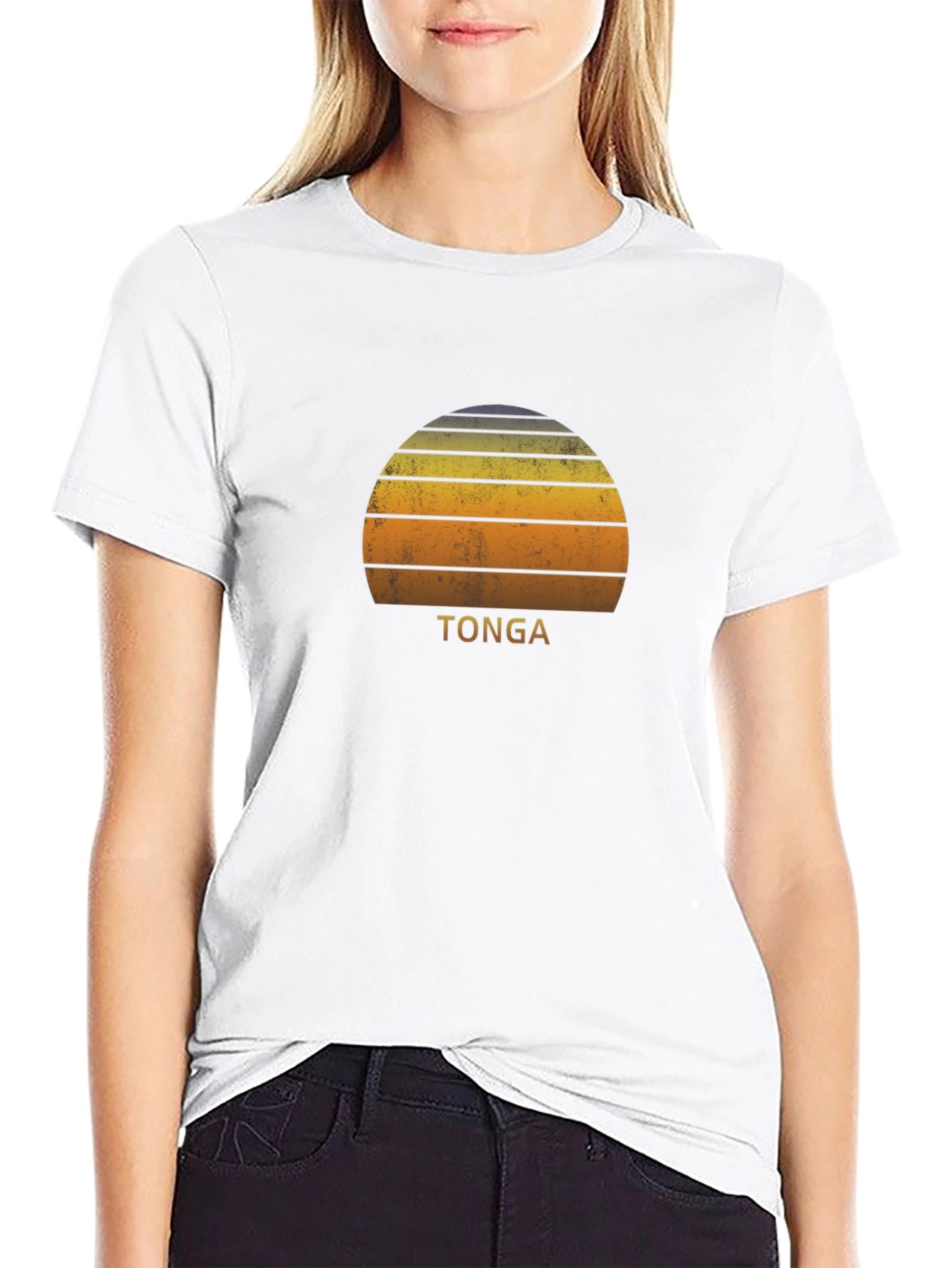 Tonga Sunset Graphic Tee - Retro Style Black T-Shirt