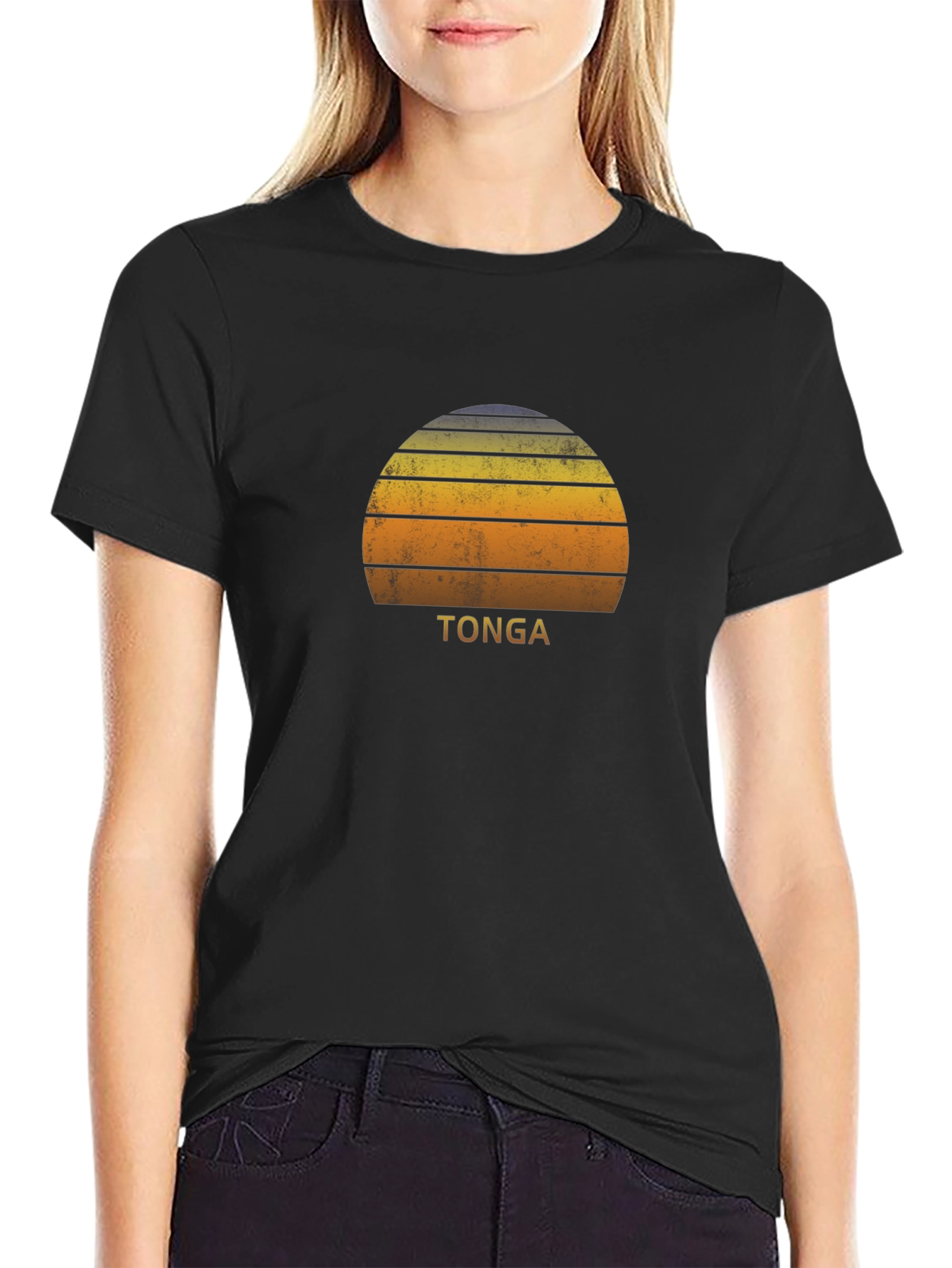 Tonga Sunset Graphic Tee - Retro Style Black T-Shirt