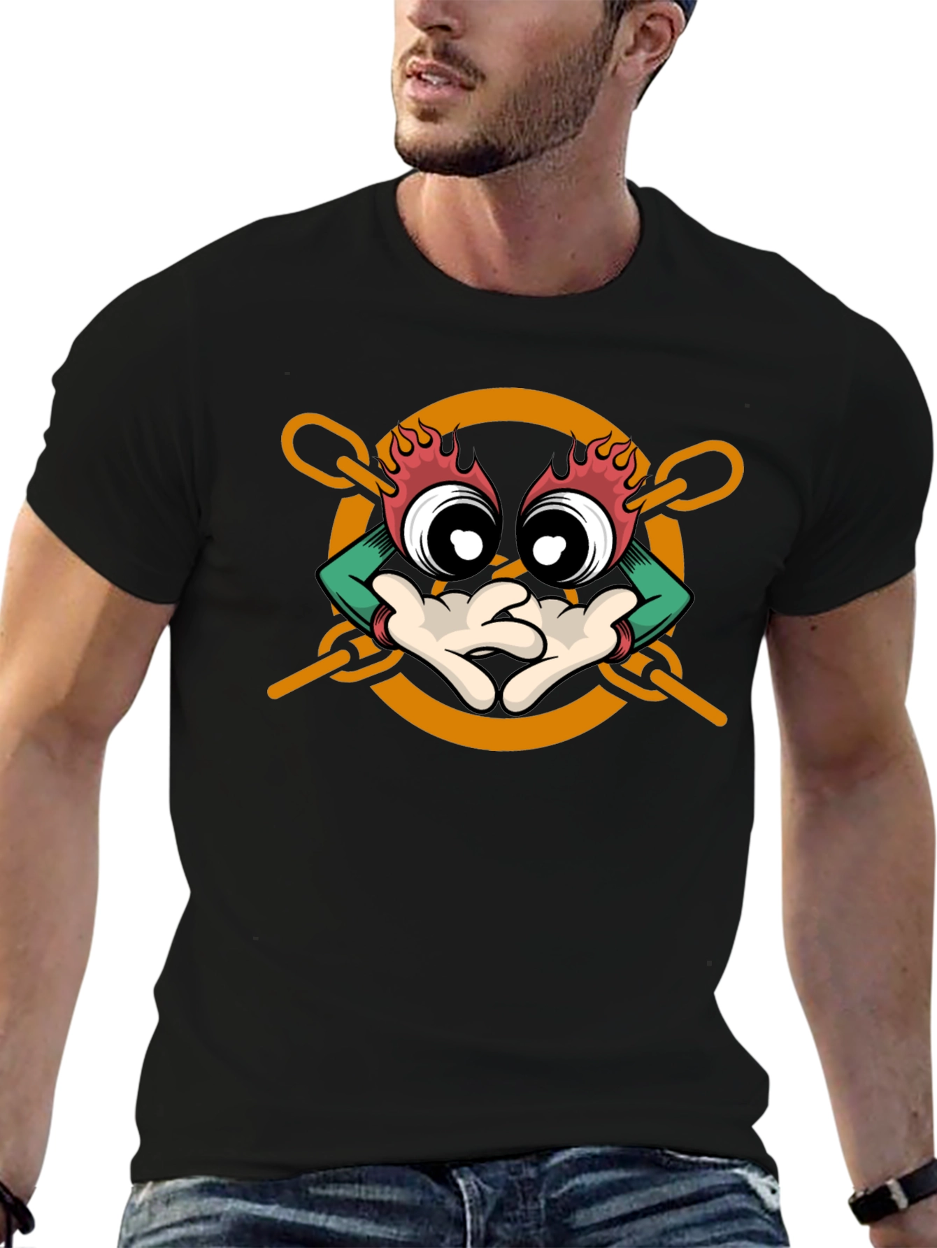 Cartoon Character Graphic Print Black T-Shirt