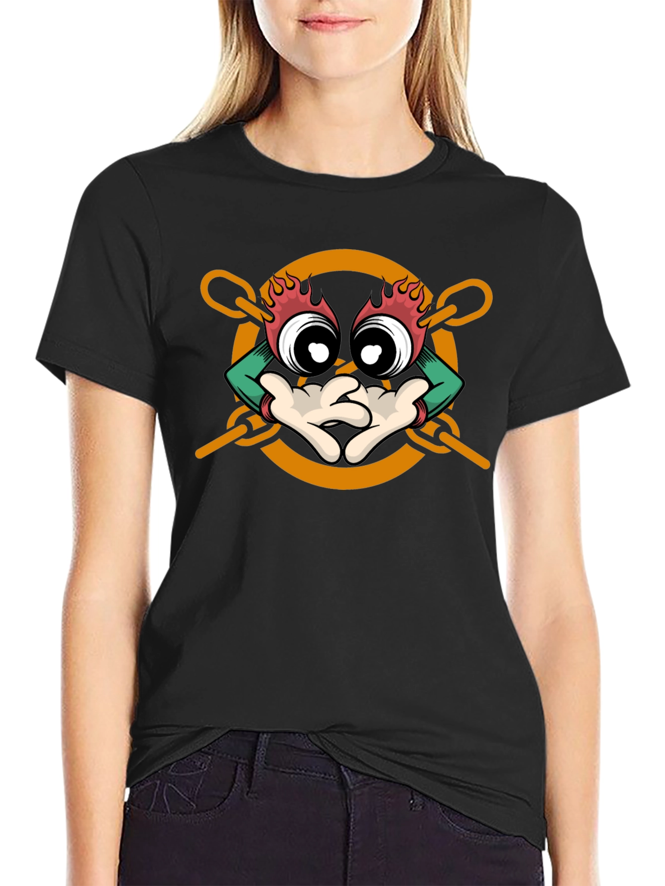 Cartoon Character Graphic Print Black T-Shirt