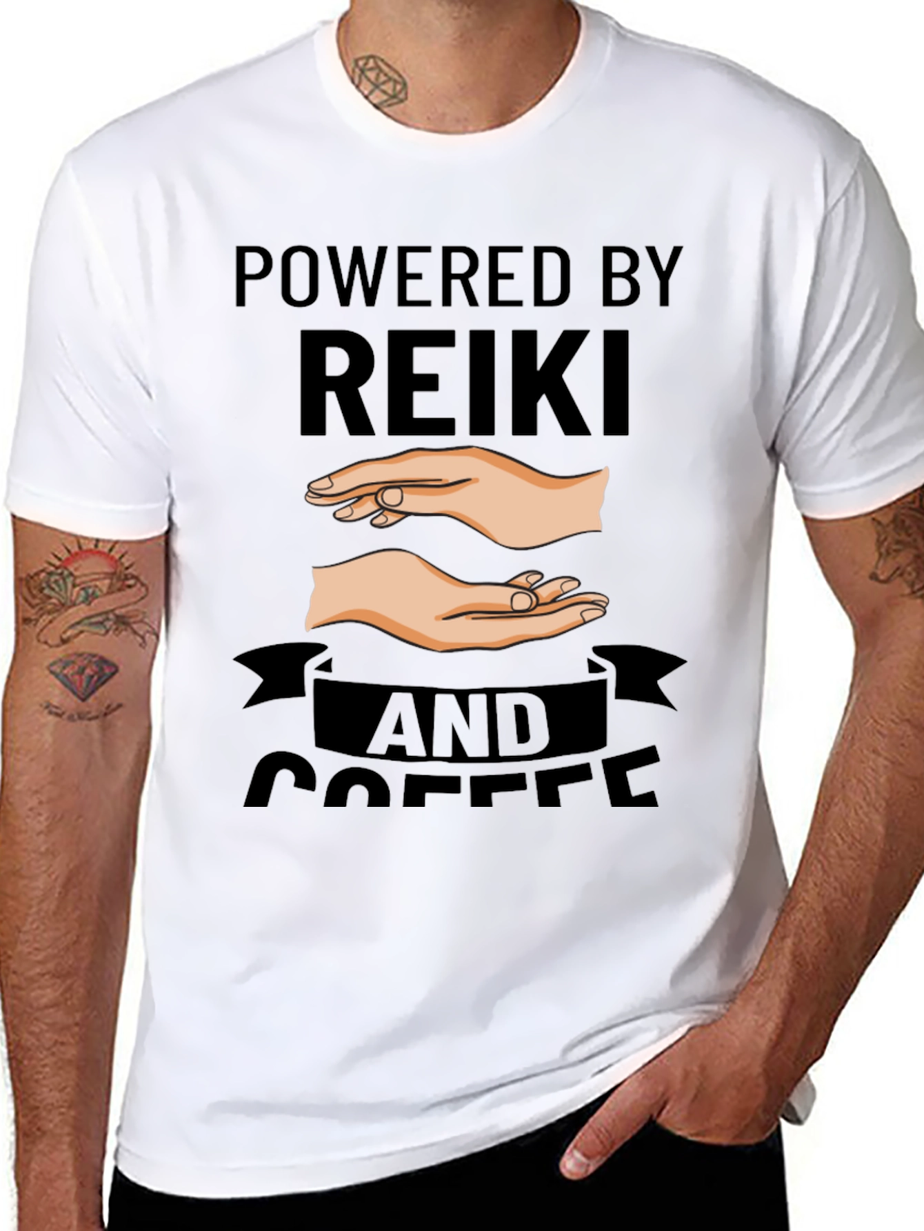 Powered by Reiki and Coffee Black T-Shirt