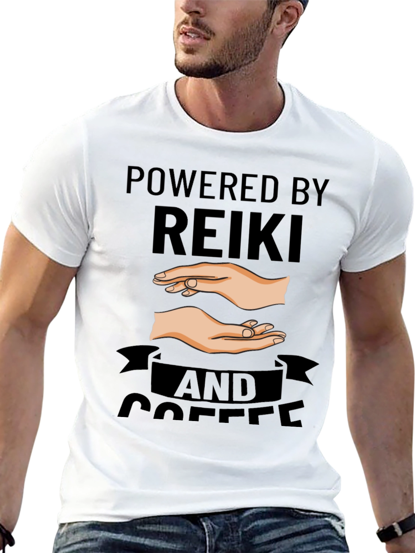 Powered by Reiki and Coffee Black T-Shirt